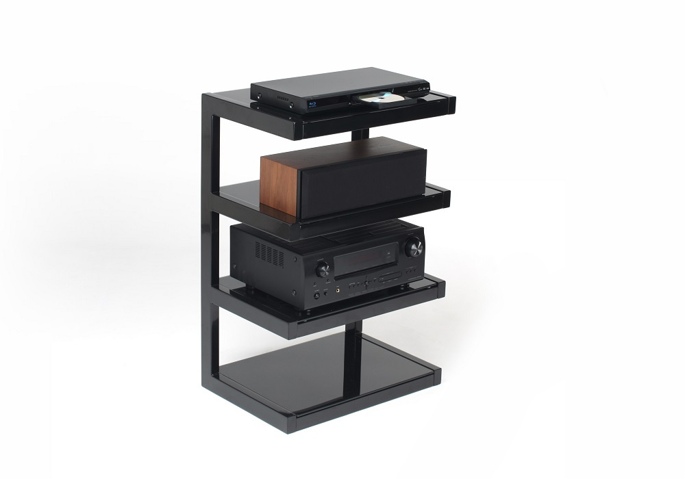 Norstone Esse Hifi, svart stereobenk med svarte hyller