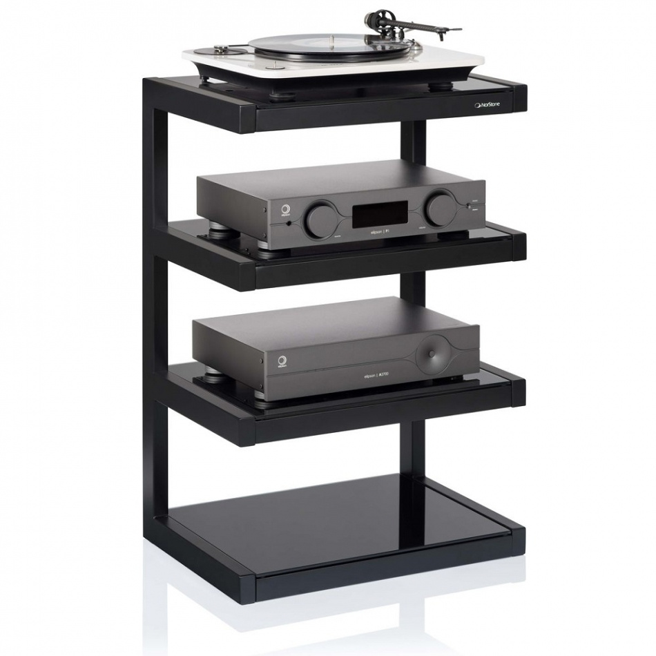 Norstone Esse Hifi, matt svart stereobenk med svarte hylleplan