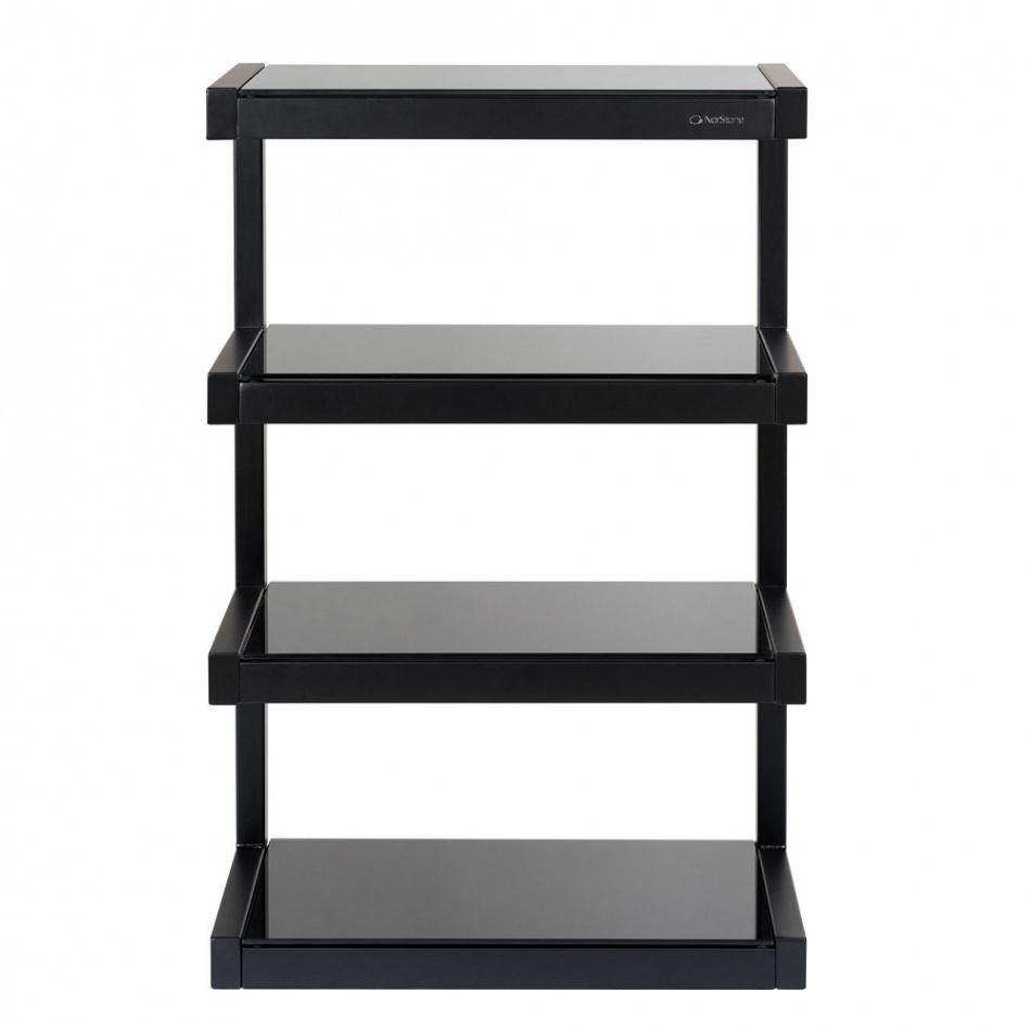 Norstone Esse Hifi, matt svart stereobenk med svarte hylleplan