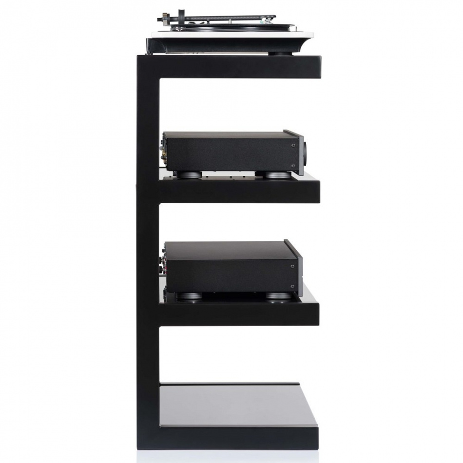 Norstone Esse Hifi, matt svart stereobenk med svarte hylleplan