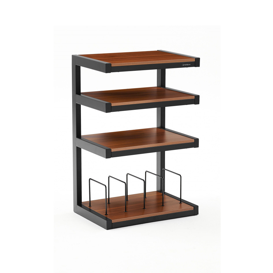 Norstone Esse Hifi Vinyl, matt svart med valnøtthyller og vinylfag