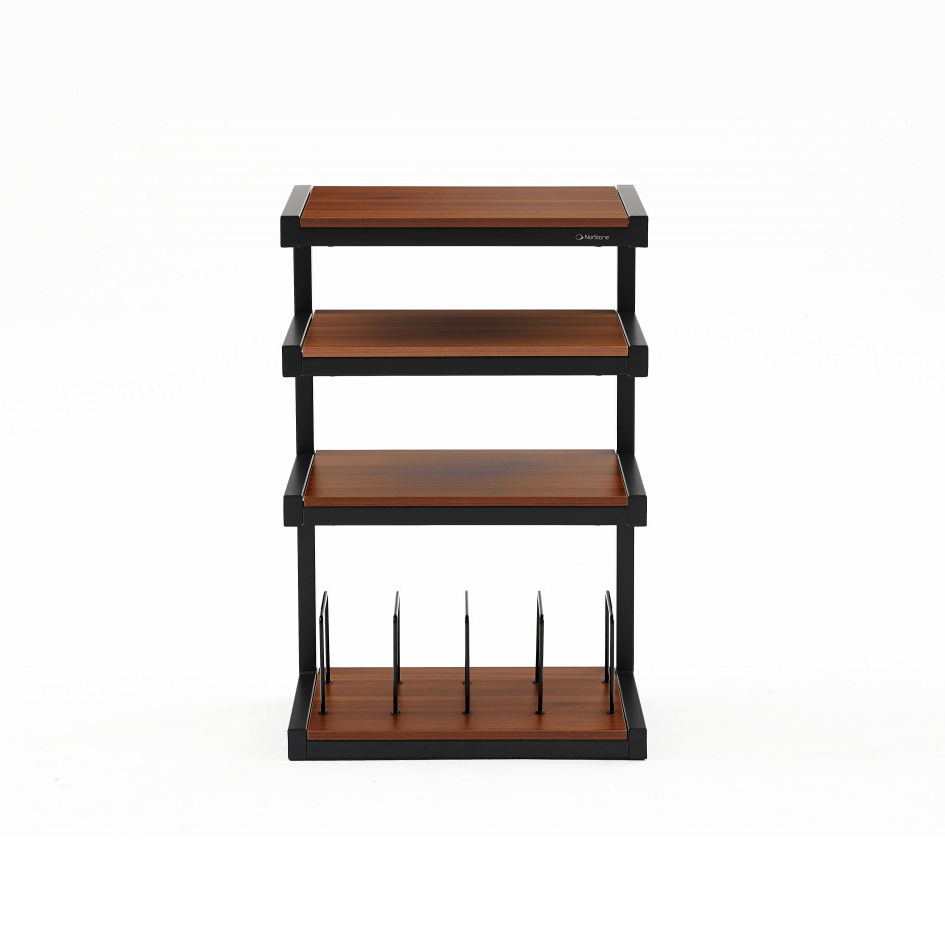 Norstone Esse Hifi Vinyl, matt svart med valnøtthyller og vinylfag