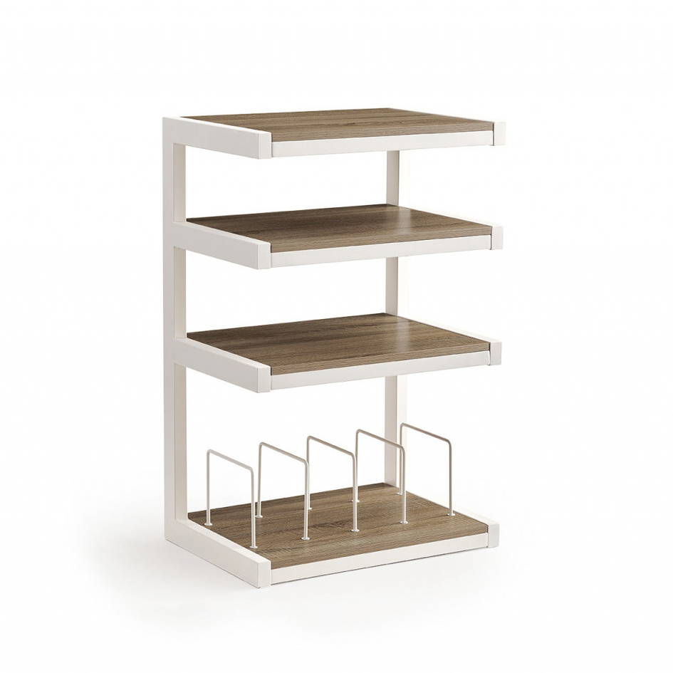 Norstone Esse Hifi Vinyl, matt hvit med eikehyller og vinylrom