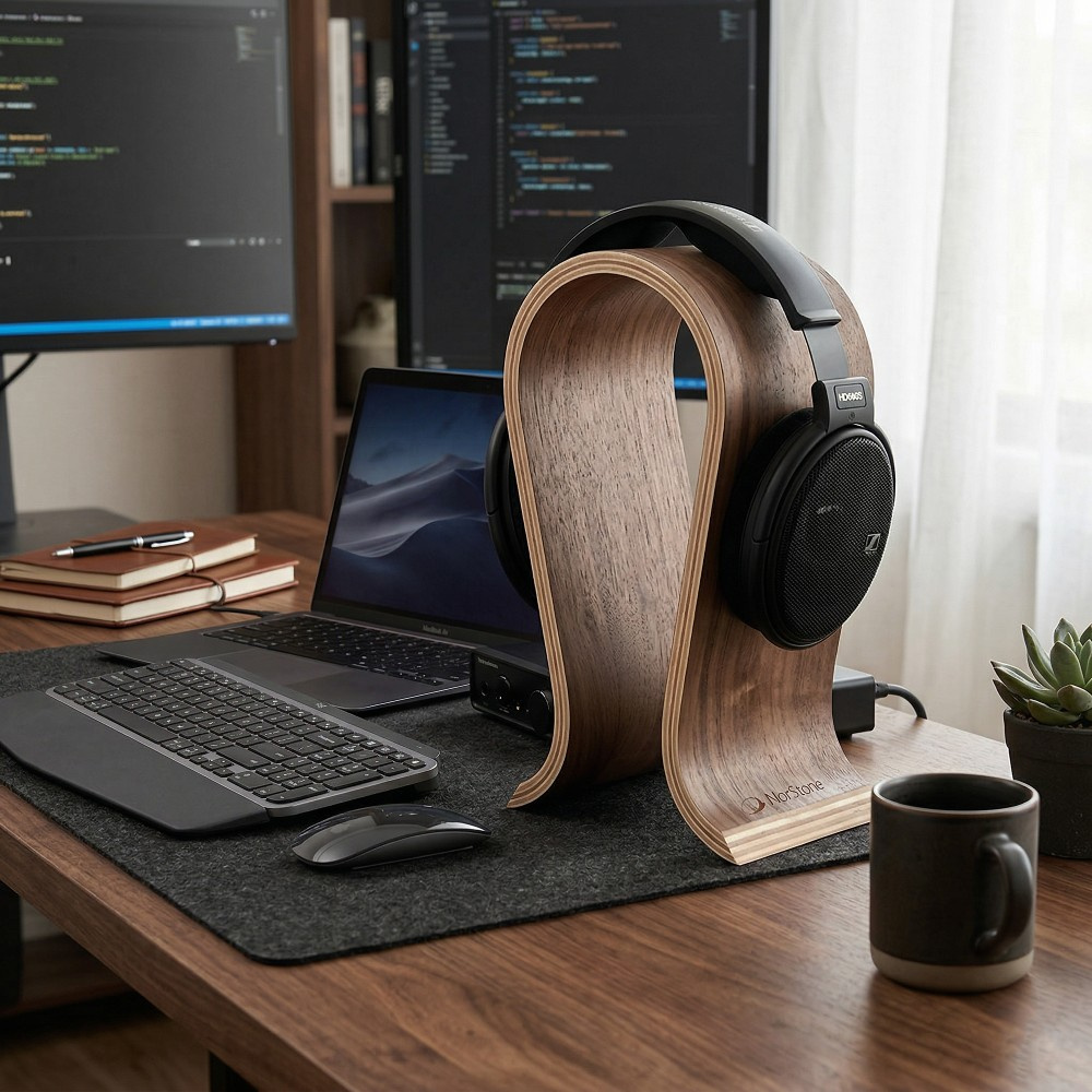 Norstone Wooden Headphone Stand, hodetelefonstativ i valnøtt