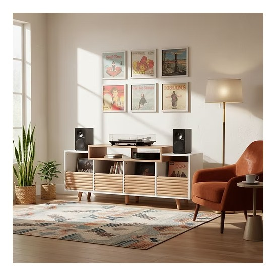 NorStone Oslo Vinyl 1600 mediabenk hvit/eik