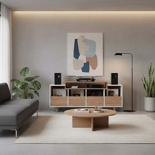 NorStone Oslo Vinyl 1600 mediabenk hvit/eik