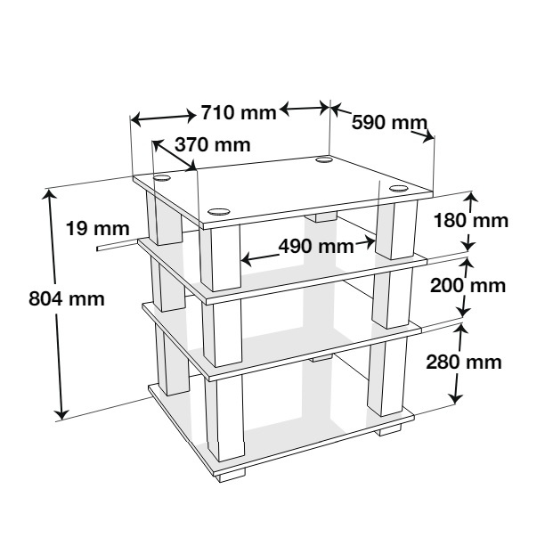 Norstone Square HiFi, rack med fire hyller
