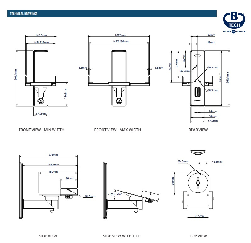 B-Tech BT77, veggfeste svart par