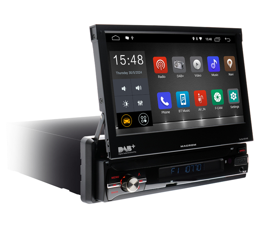 Macrom M-T6563DAB bilstereo med motorisert skjerm, Android 10 & mer