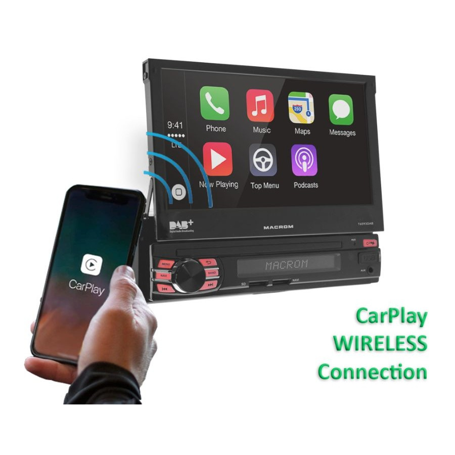 Macrom T6593DAB bilstereo med motorisert skjerm, Android 13 & mer