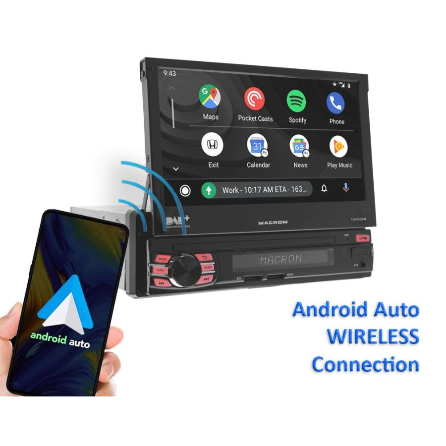 Macrom T6593DAB bilstereo med motorisert skjerm, Android 13 & mer