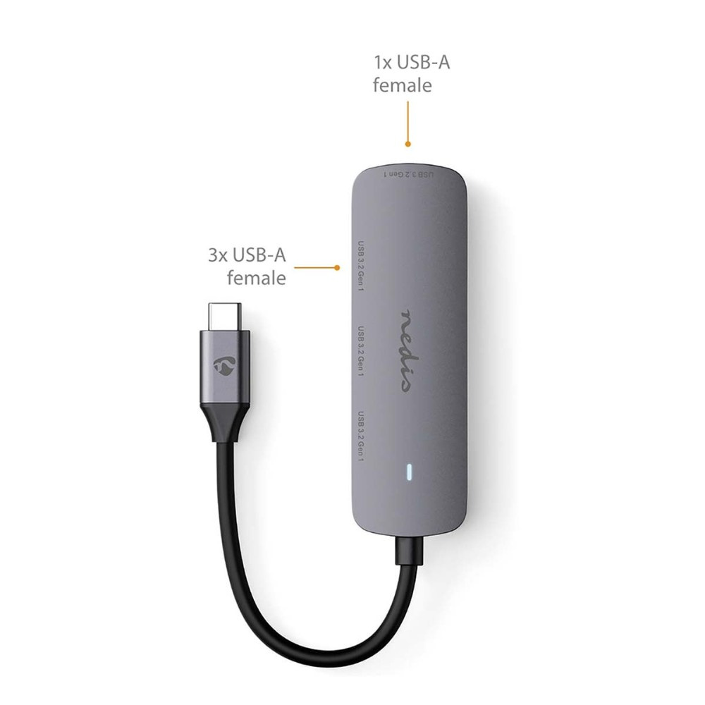 Nedis USB-C-hub, 4 USB-A-porter, 5 Gbit/s