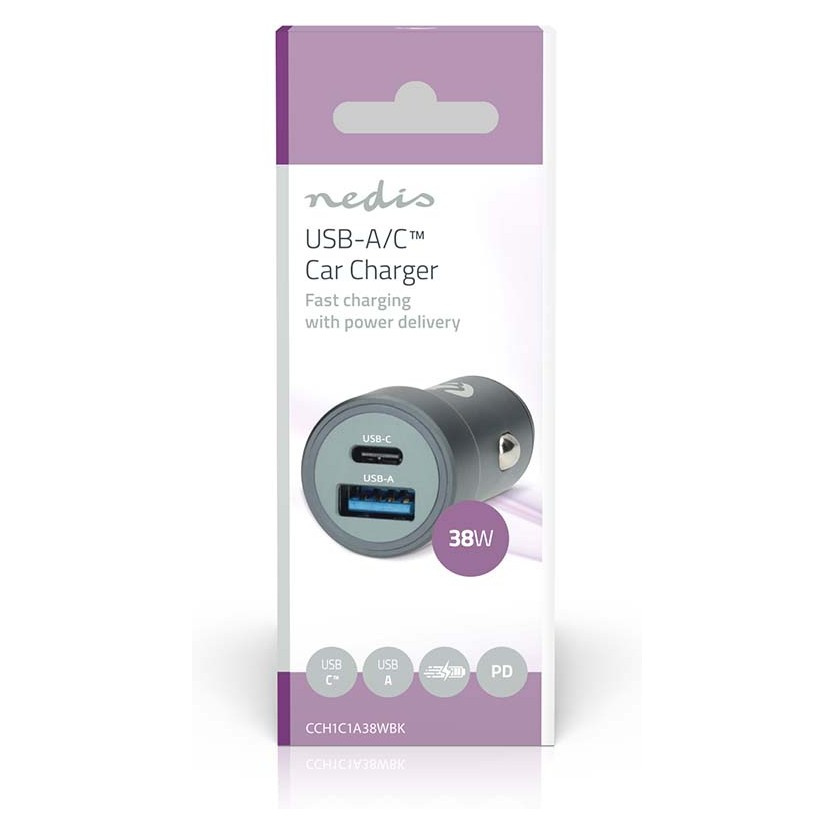 Nedis billader 38W med 2 utganger, USB-C PD og USB-A Quick Charge