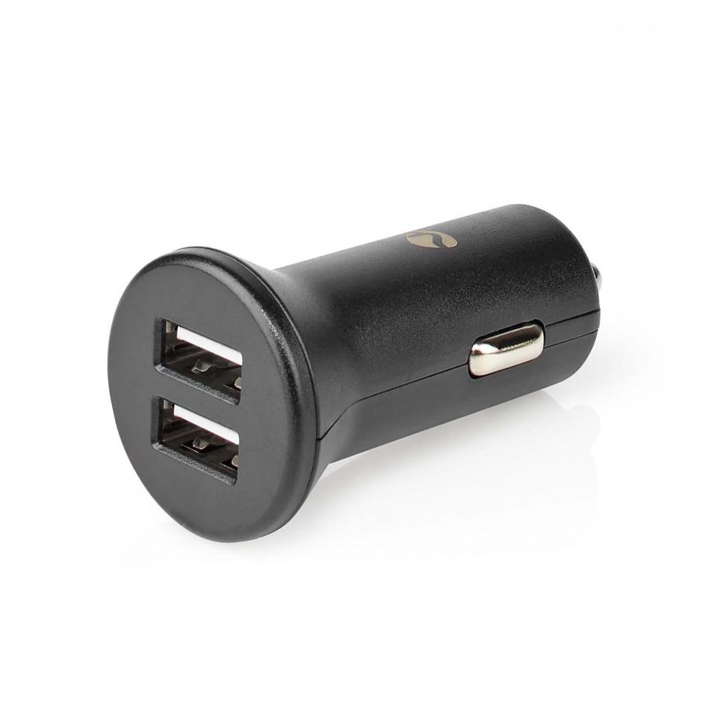 Nedis billaddare, 2.4A, 2x USB-A utgångar, svart