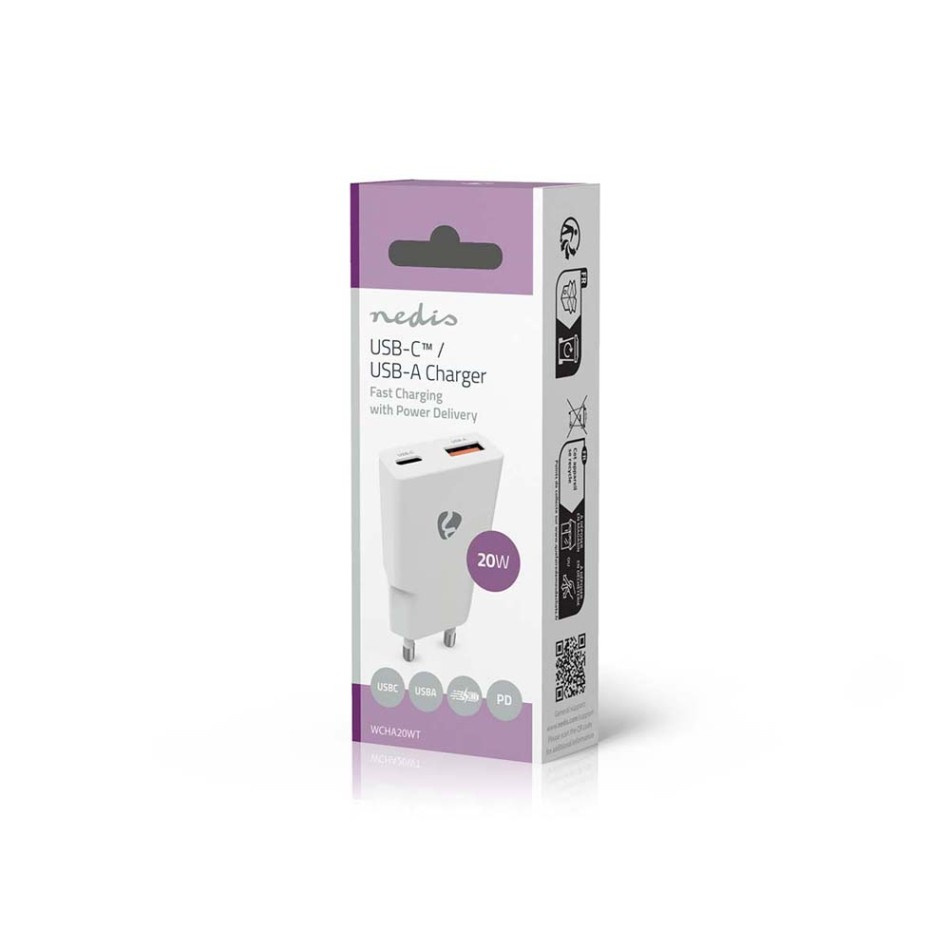 Nedis WCH-A20 GaN-vegglader 20 Watt, hvit