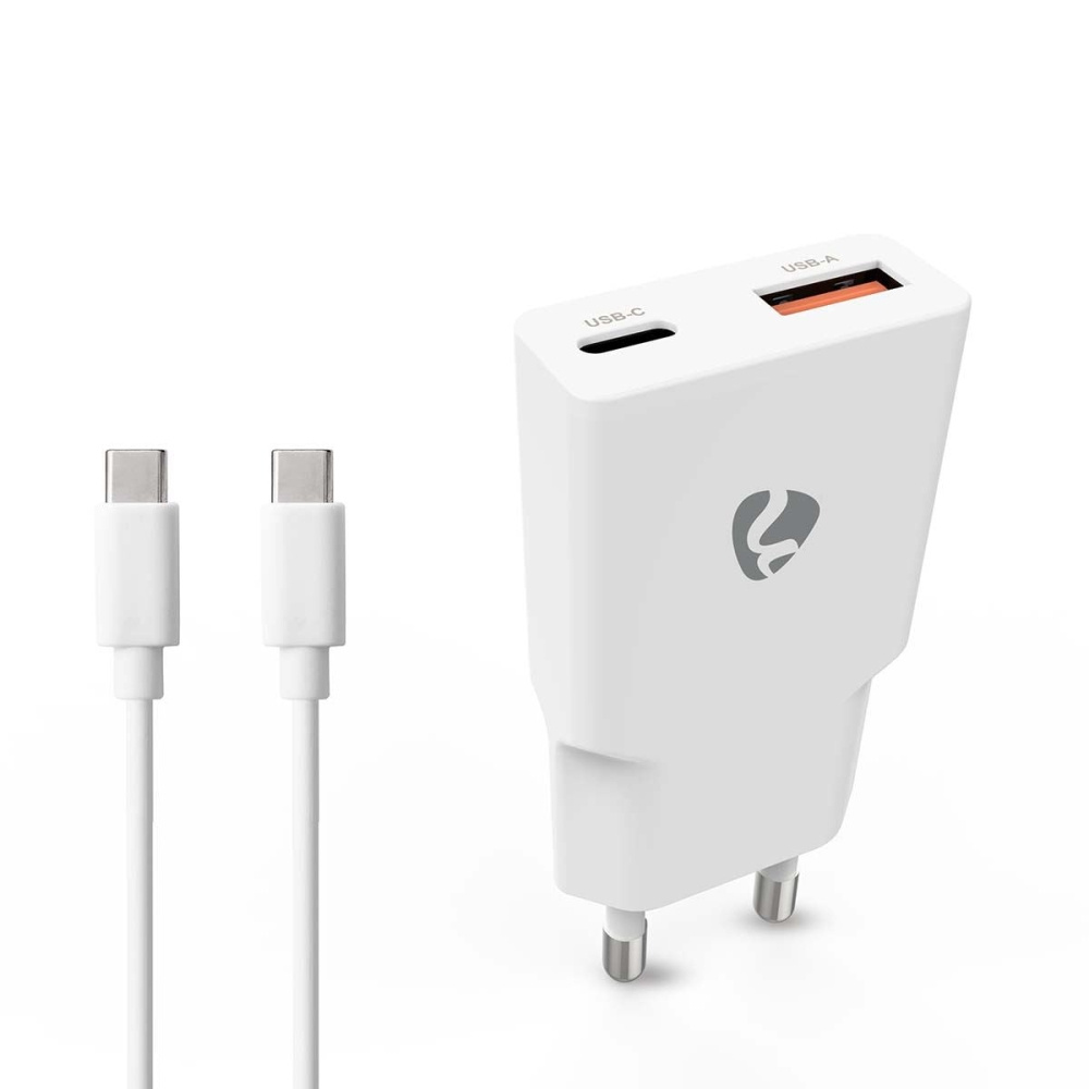 Nedis vegglader med USB-C-kabel 20 W 1x USB-C 1x USB-A, hvit