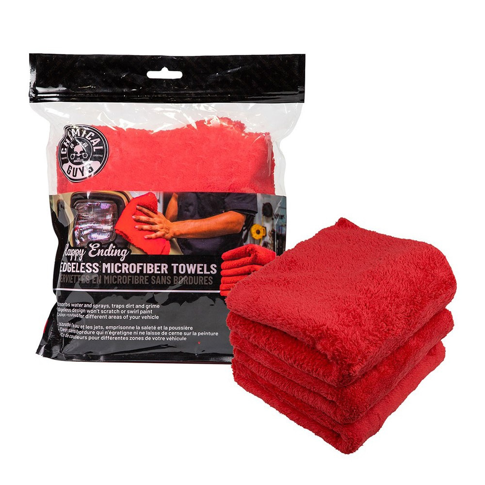 Chemical Guys Happy Ending Red Edgeless, 3-pack rød klut