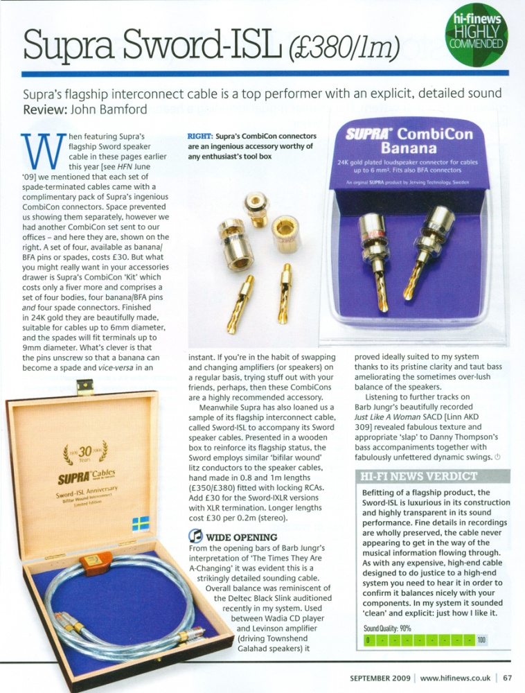 Supra Sword-ISL RCA-signalkabel 0.8 meter