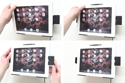 Brodit Aktiv holder med USB-kabel og cigarettadapter, Apple iPad 2 (A1395, A1396, A1397)/3rd Gen (A1416, A1430, A1403)