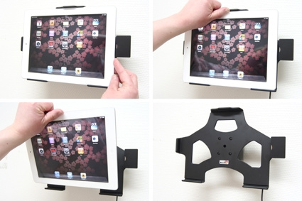 Brodit Aktiv holder med USB-kabel og cigarettadapter, Apple iPad 2 (A1395, A1396, A1397)/3rd Gen (A1416, A1430, A1403)