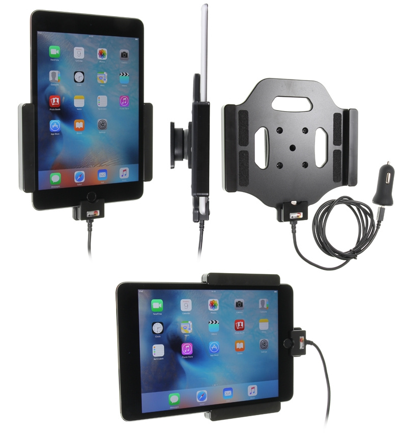 Brodit Aktiv holder med USB-kabel og cigarettadapter, Apple iPad Mini 2019/4 (A1538, A1550)/5th Gen (A2124, A2125, A2126, A2133)
