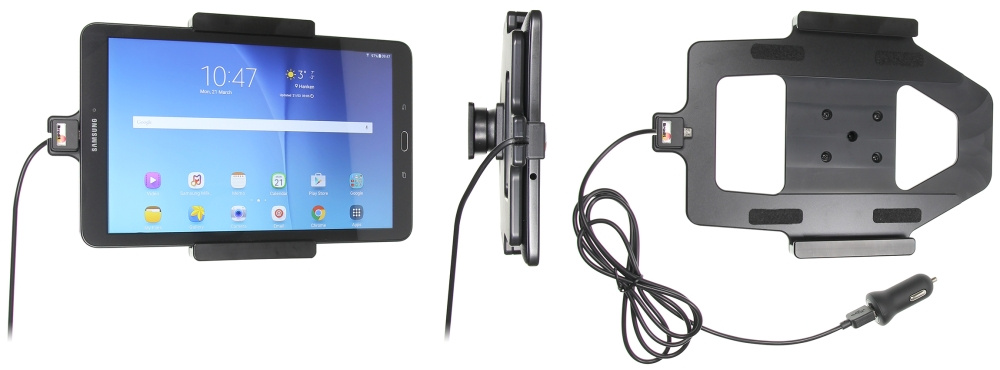 Brodit Aktiv holder med USB-kabel og cigarettadapter, Samsung Galaxy Tab E 9.6 