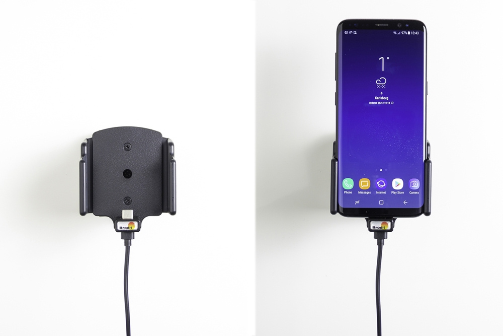 Brodit Aktiv holder med USB-kabel og cigarettadapter, Samsung Galaxy S24 Ultra SM-S928B/DS/S24+ SM-S926B/DS/S25 Ultra/S25+