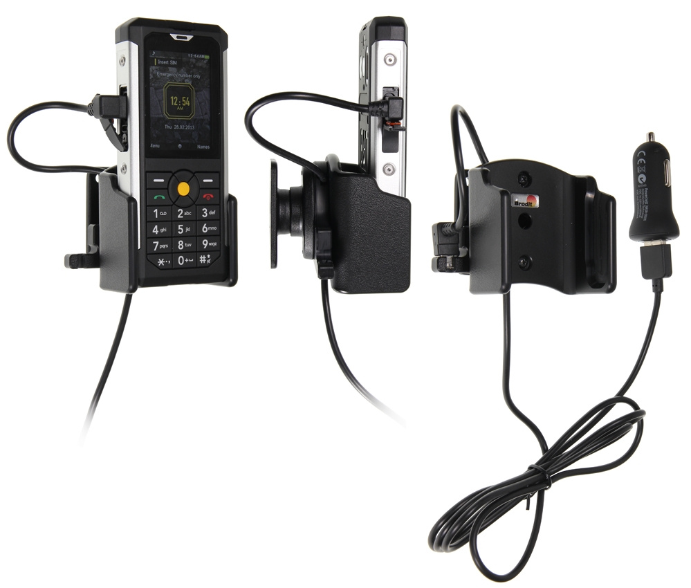 Brodit Aktiv holder med USB-kabel og cigarettadapter, CAT B100 