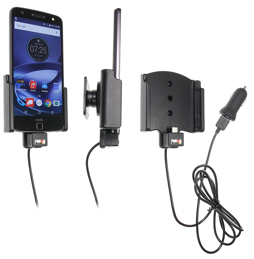Brodit Aktiv holder med USB-kabel og cigarettadapter, Motorola Moto Z Force Droid 