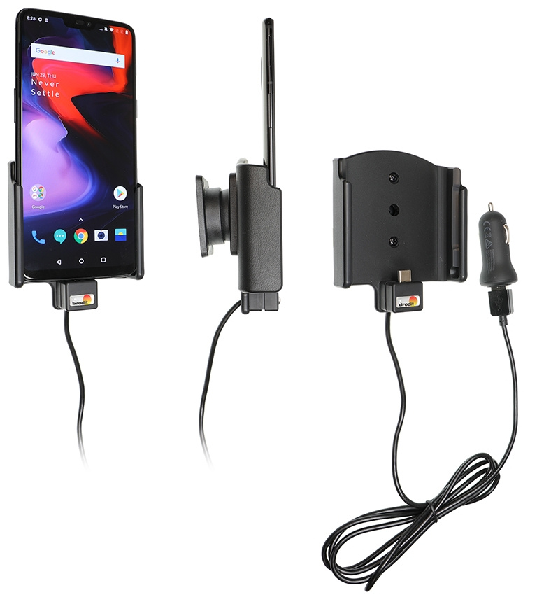 Brodit Aktiv holder med USB-kabel og cigarettadapter, OnePlus 6/6T/7