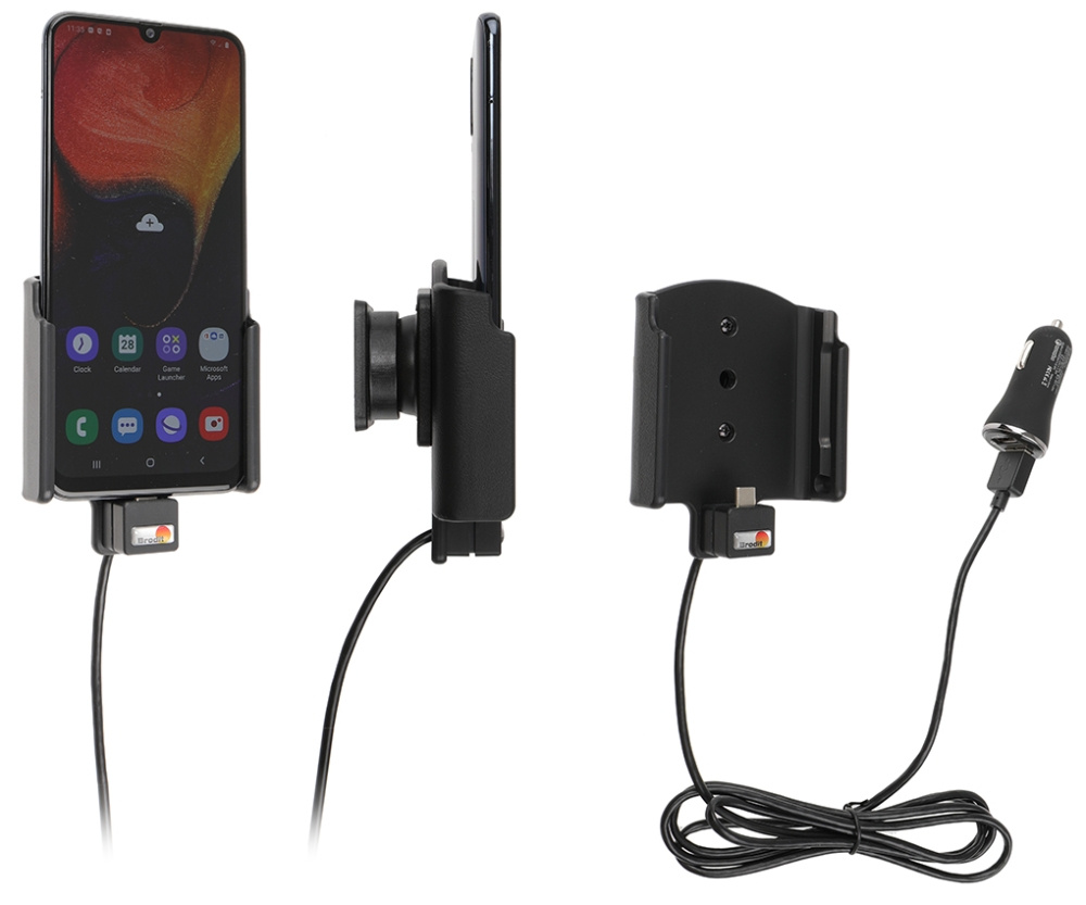 Brodit Aktiv holder med USB-kabel og cigarettadapter, Samsung Galaxy A50 (SM-A505) 