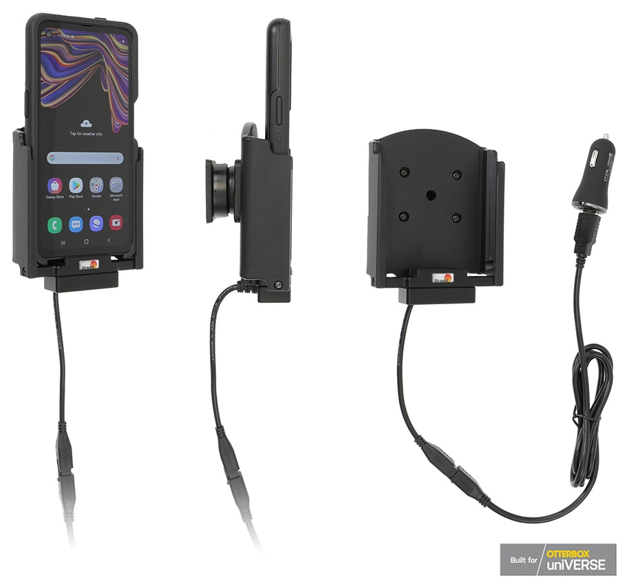 Brodit Aktiv holder med USB-kabel og cigarettadapter, Samsung Galaxy Xcover Pro SM-G715 