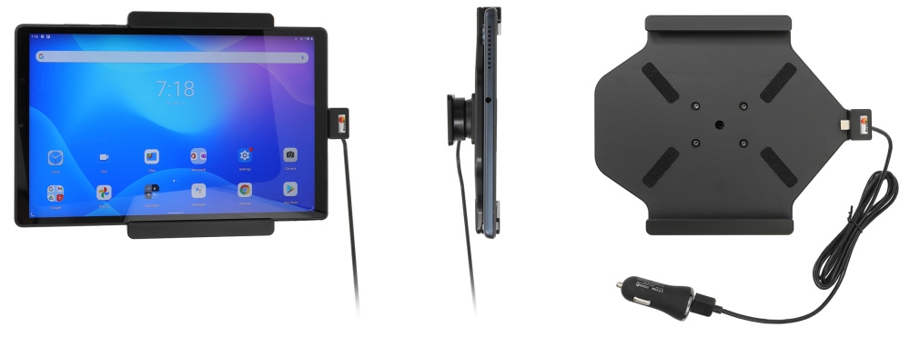 Brodit Aktiv holder med USB-kabel og cigg-adapter, Lenovo Tab K10 TB-X6C6F 