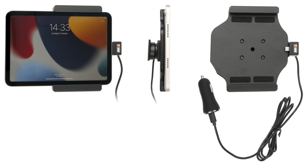 Brodit Aktiv holder med USB-kabel og cigarettadapter, Apple iPad Mini 6th Gen (A2567, A2568, A2569)/7th Gen 2024 (A2995, A2996)