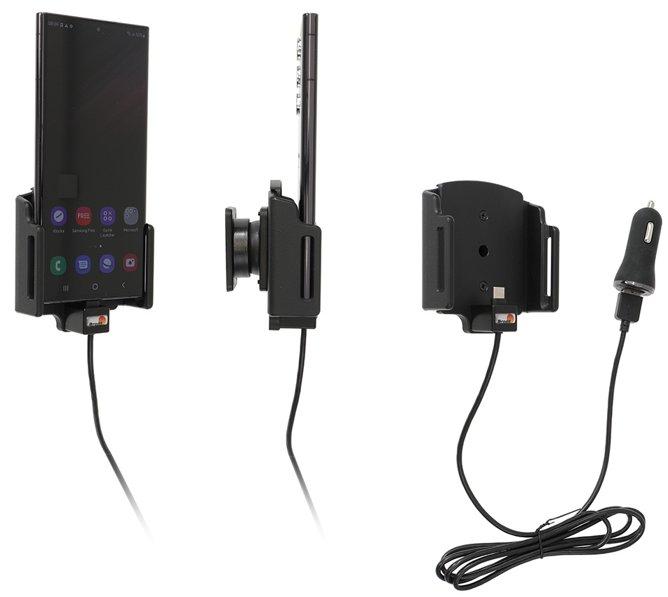 Brodit Aktiv holder med USB-kabel og cigarettadapter, Samsung Galaxy S22 Ultra 5G (SM-S908B/SM-S908B/DS) 