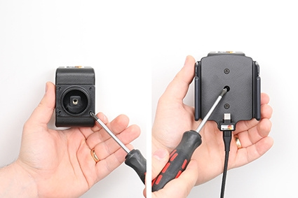 Brodit Aktiv holder med USB-kabel og cigarettadapter, Apple iPhone 15/15 Pro/16/16 Pro/16e