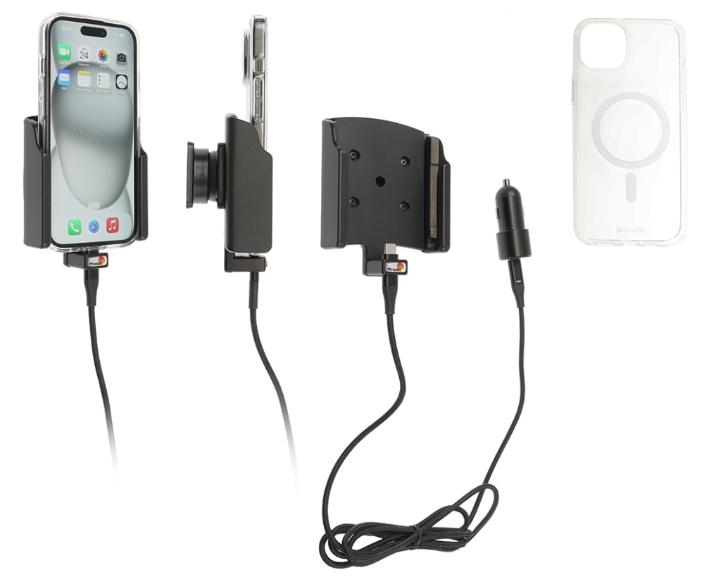 Brodit Mobildeksel med Aktiv holder og billader, Apple iPhone 15 