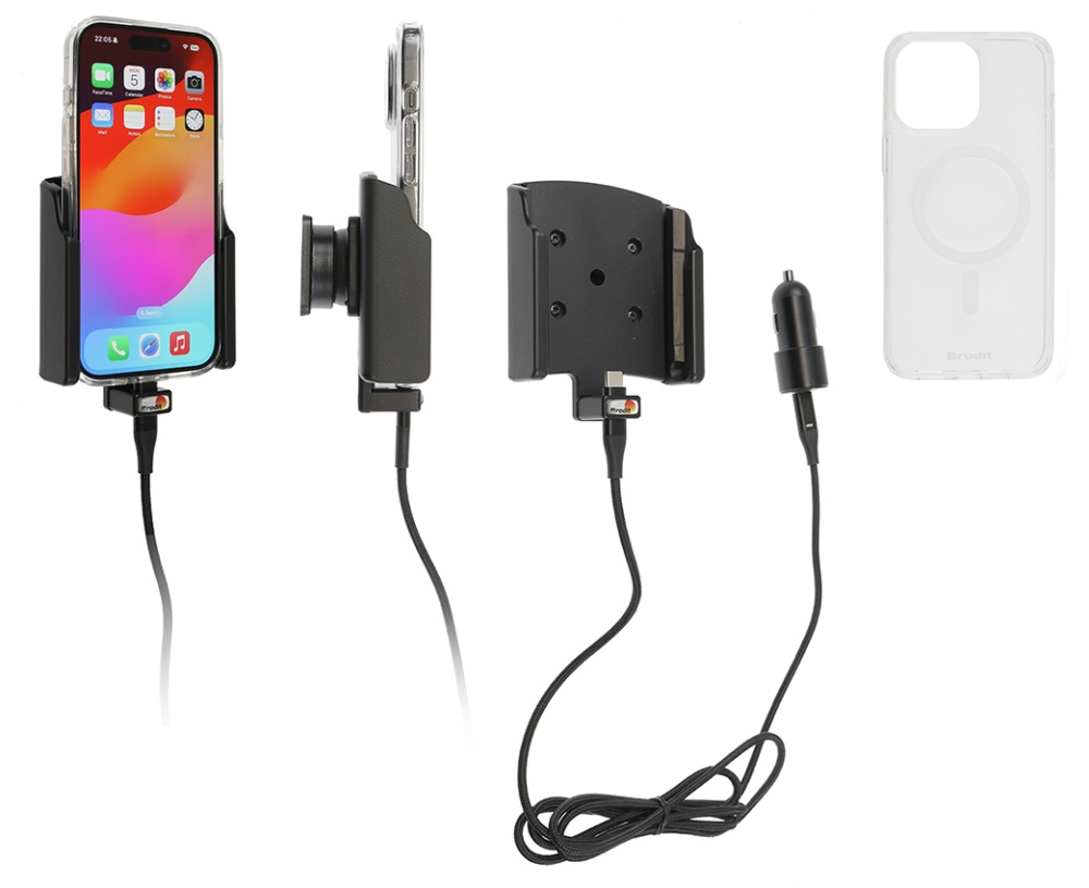 Brodit Mobildeksel med Aktiv holder og billader, Apple iPhone 15 Pro 