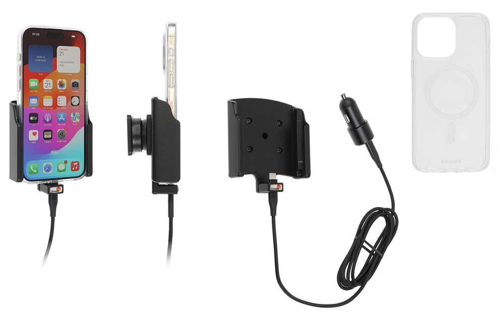 Brodit Mobildeksel med Aktiv holder og billader, Apple iPhone 15 Pro Max 