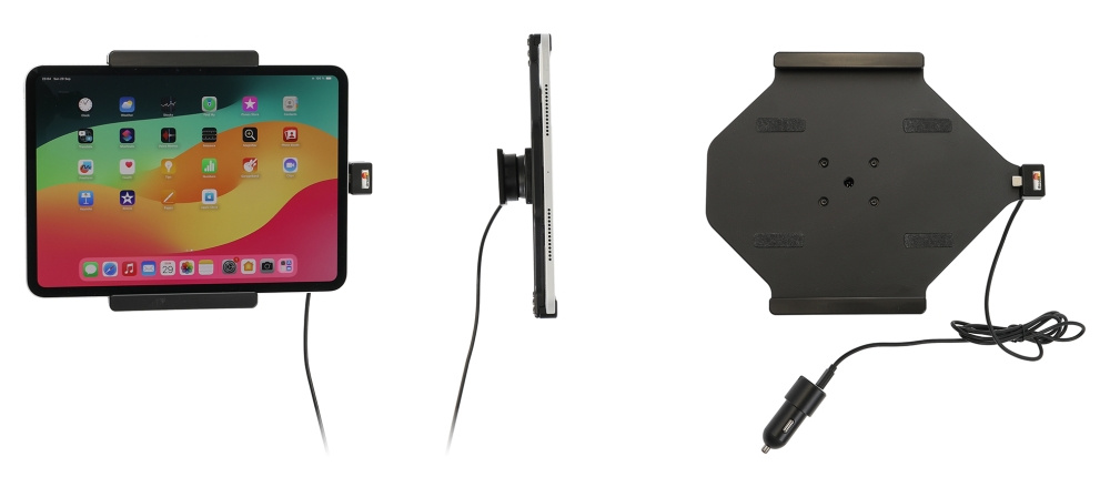 Brodit Aktiv holder med USB-kabel og cigarettadapter, Apple iPad Pro 11 2024 (A2836, A2837, A3006) 