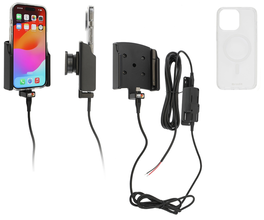Brodit Mobildeksel med aktiv holder for fast installasjon, Apple iPhone 15 Pro 