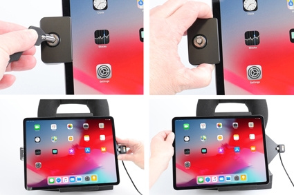 Brodit Holder med nøkkel-lås, Apple iPad Air 13 2024  (A2898, A2899, A2900)/Air 13 2025 M3 (A3268, A3268, A2371)/Pro 12,9 2018 (A1876, A1895, A1983, A2014)/Pro 12.9 2020 (A2069, A2232, A2229)/Pro 12.9 5th Gen 2021 (A2378, A2379, A2461)/Pro 12.9 6th Gen 20
