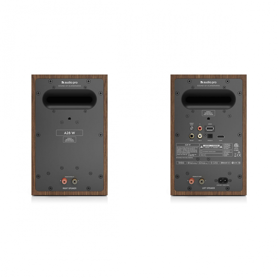 Audio Pro A28 W aktive stativhøyttalere med Wi-Fi, valnøtt