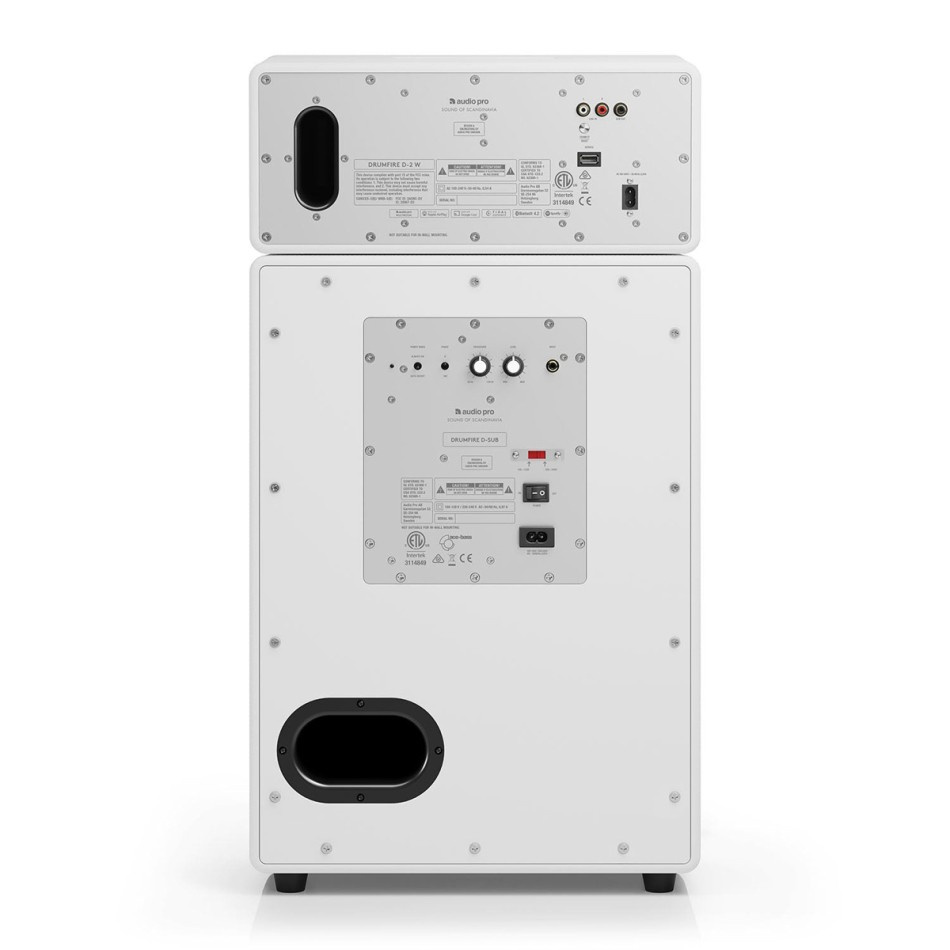 Audio Pro Drumfire II W Wi-Fi-høyttaler med Google Cast & AirPlay 2, hvit