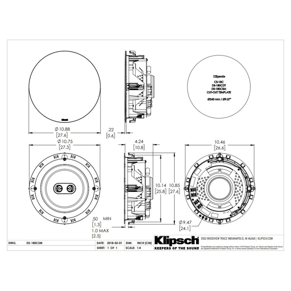 Klipsch DS-180CDT takhögtalare, styck