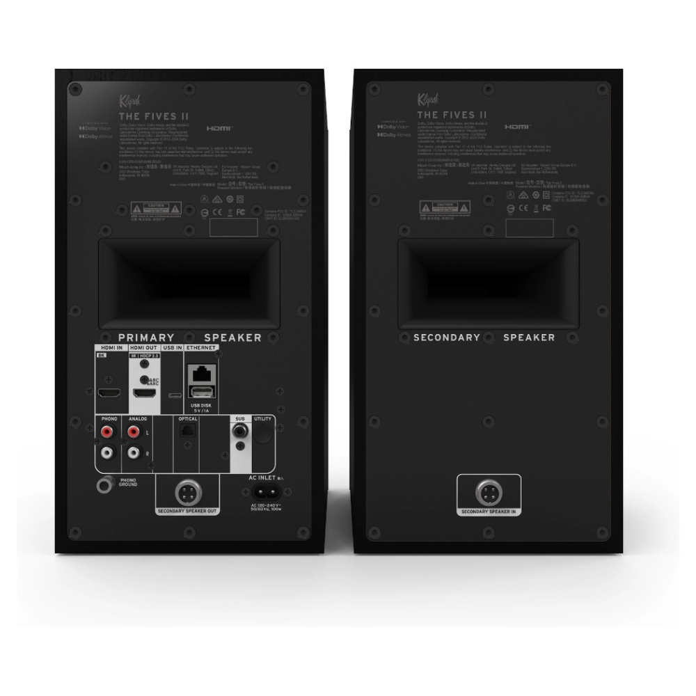Klipsch The Fives II aktive streaminghøyttalere med HDMI & Dolby Atmos, svart par