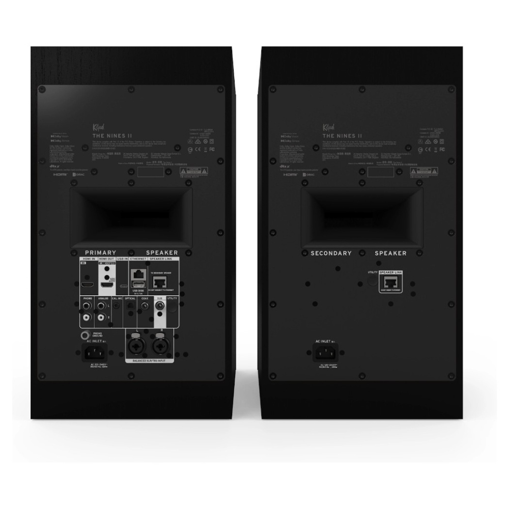 Klipsch The Nines II aktive strømmehøyttalere med HDMI og Dolby Atmos, svart par