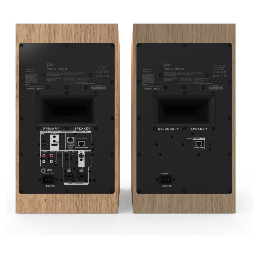 Klipsch The Nines II aktive streaminghøyttalere med HDMI & Dolby Atmos, par i eik
