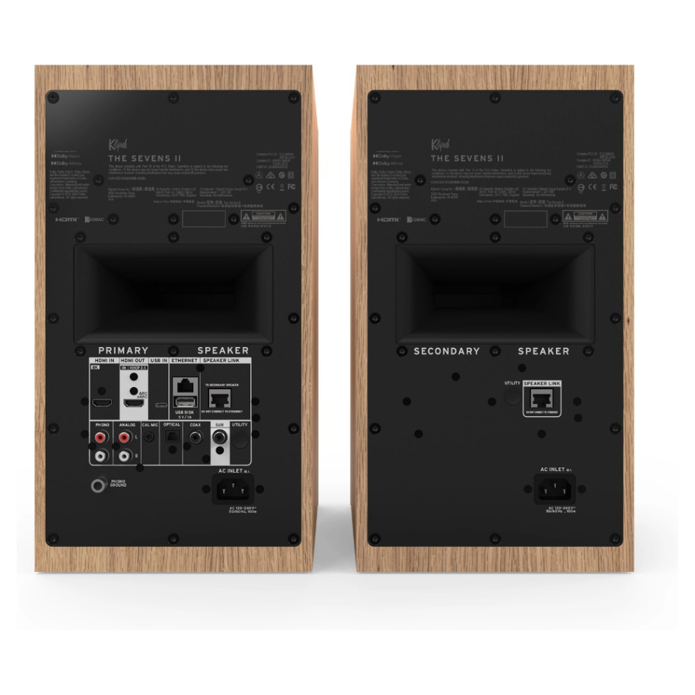 Klipsch The Sevens II aktive strømmehøyttalere med HDMI og Dolby Atmos, eikepar