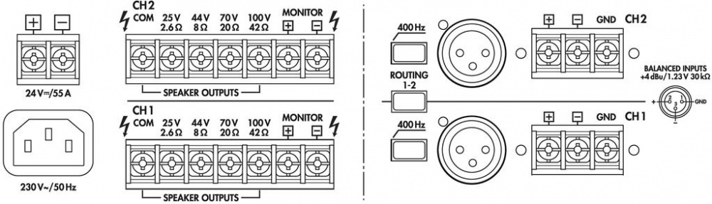 Monacor PA-2240, 2x240W 100V PA-förstärkare